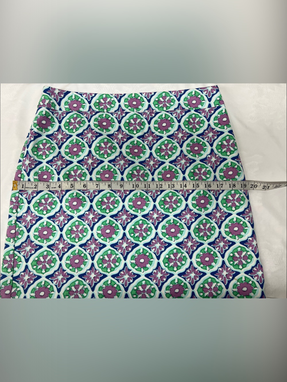 Talbots Blue, Green & Purple Floral Geometric Mini Lining Skirt Size 6 - Picture 9 of 11